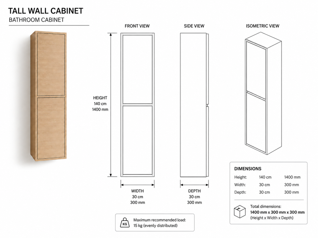 Kit mueble de baño VOLUM con lavabo + espejo LED + columna 140 cm + grifo monomando – Estepa – 80/100/120 cm