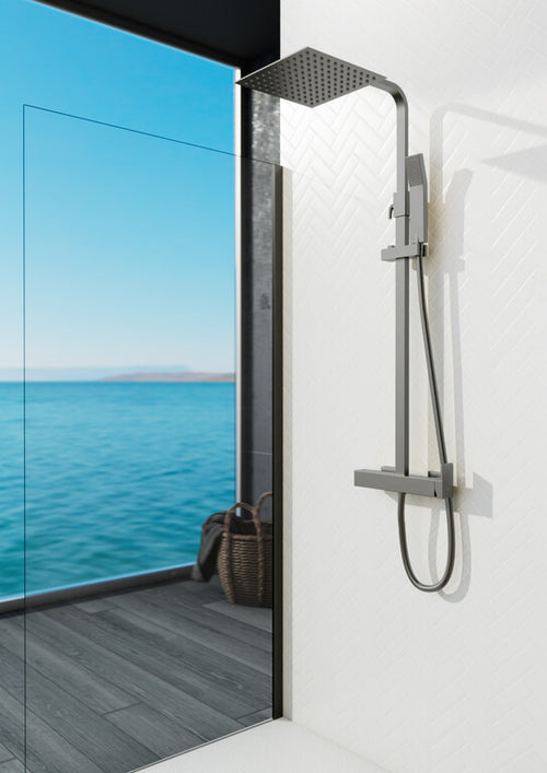 "Square" shower column with INVERTER single lever mixer