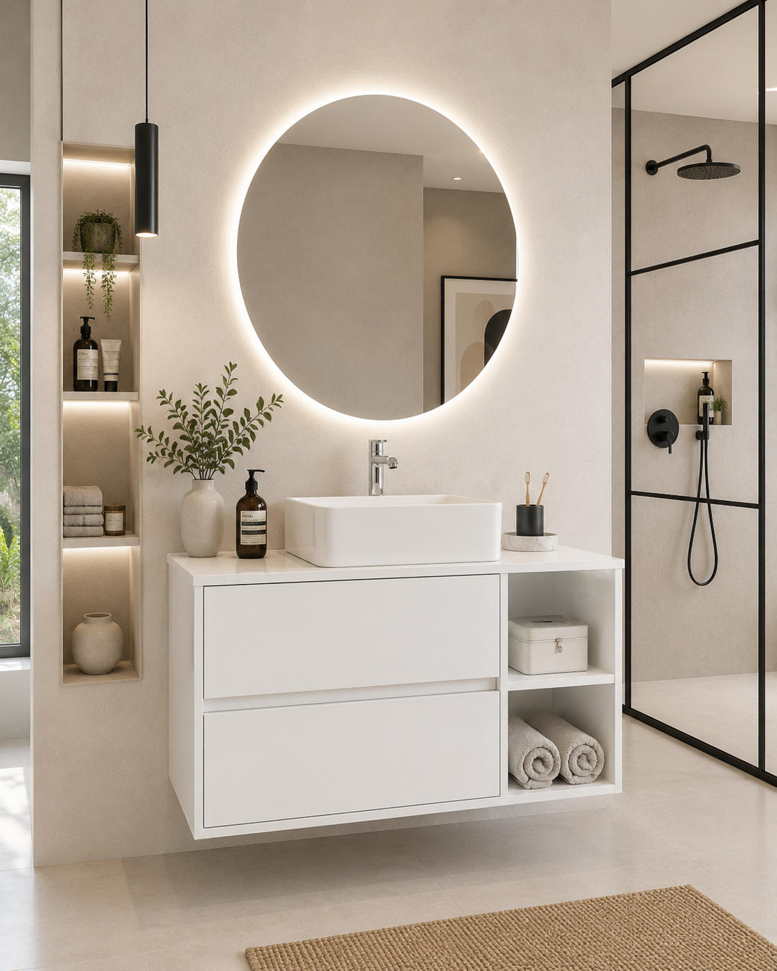 ZEUS bathroom cabinet with wooden countertop and vessel sink