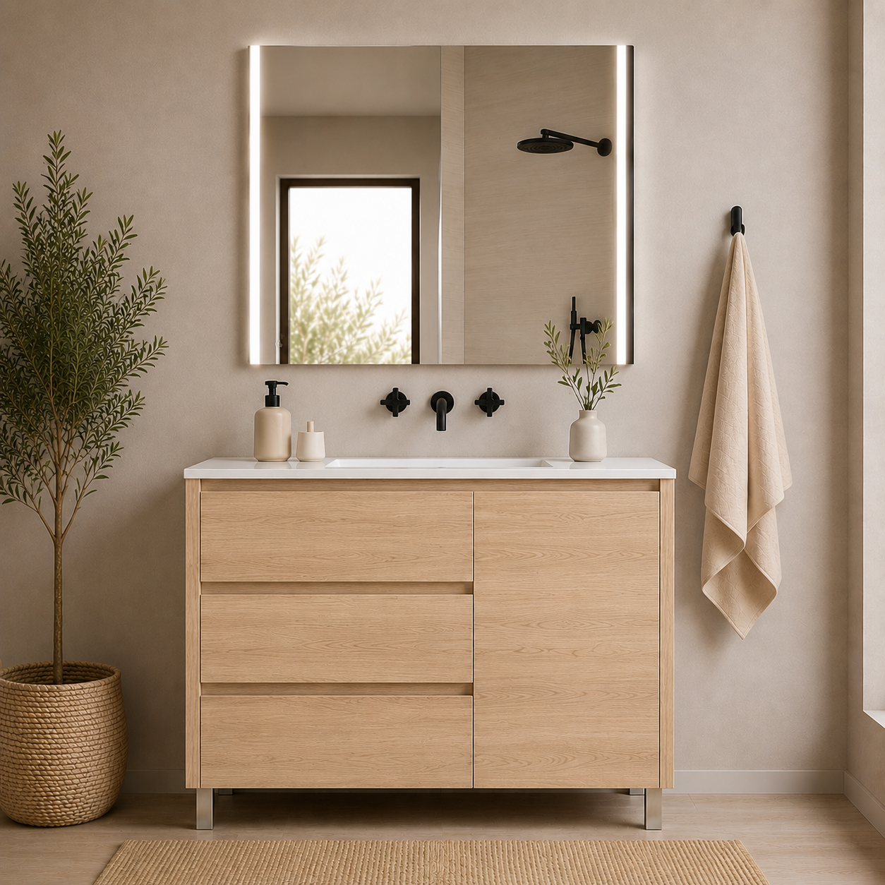 OFFER Pack with Megan LED mirror and steppe-colored vanity unit VOLUM
