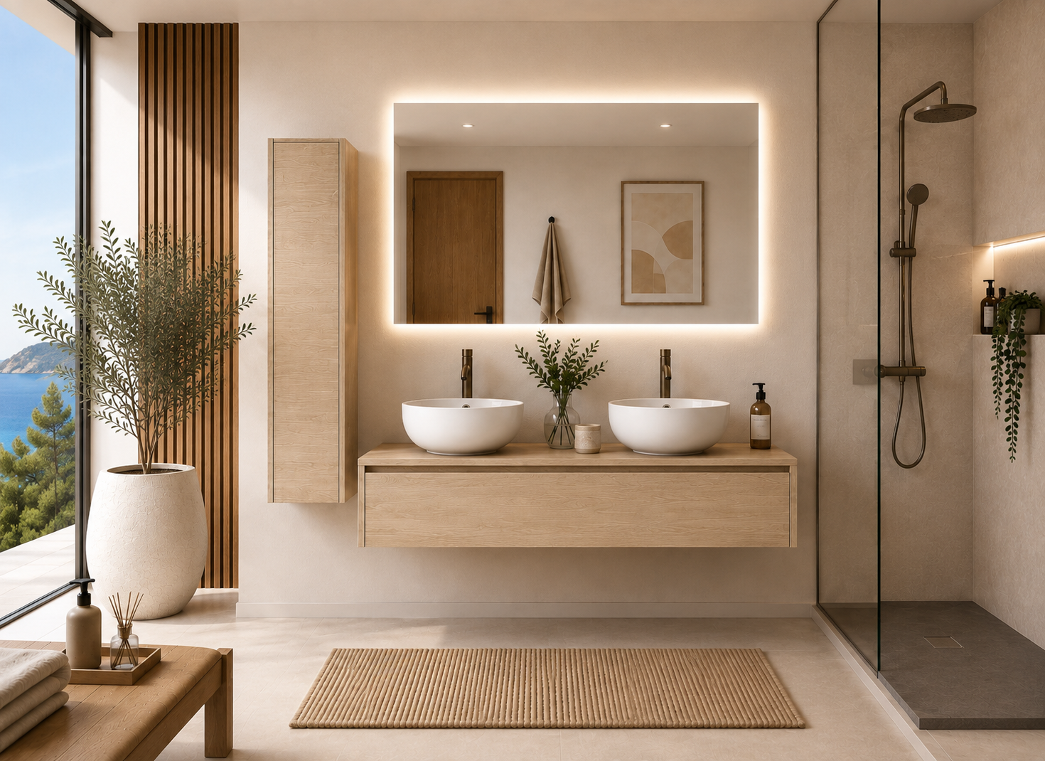Bathroom furniture with steppe color countertop basin FORMENTERA