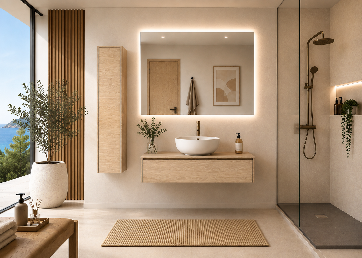 Bathroom furniture with steppe color countertop basin FORMENTERA