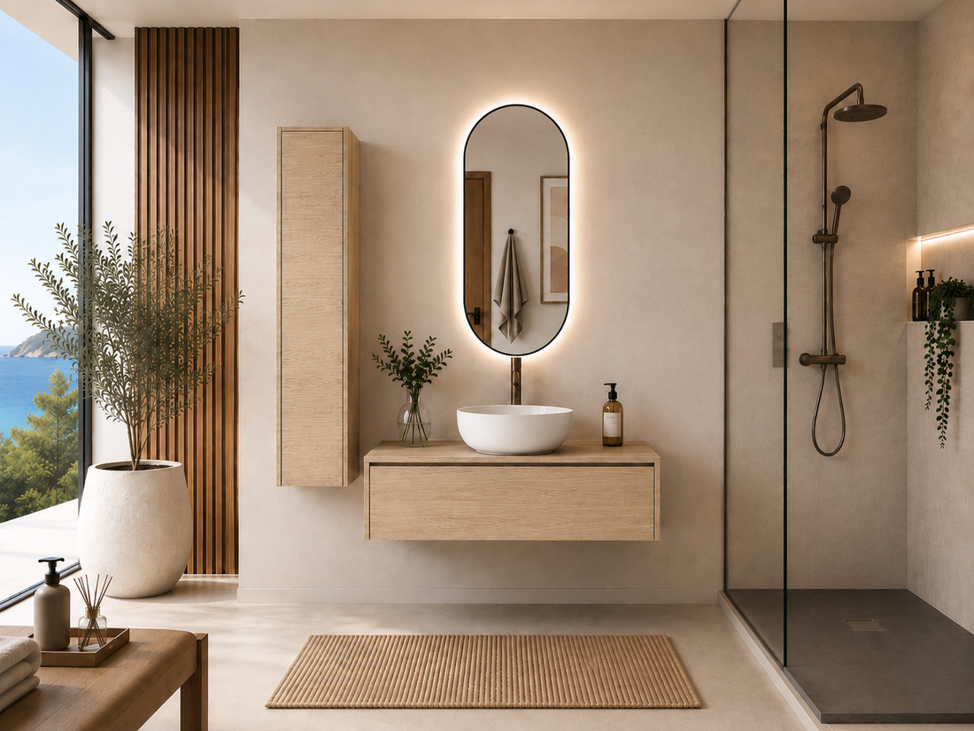 Bathroom furniture with steppe color countertop basin FORMENTERA
