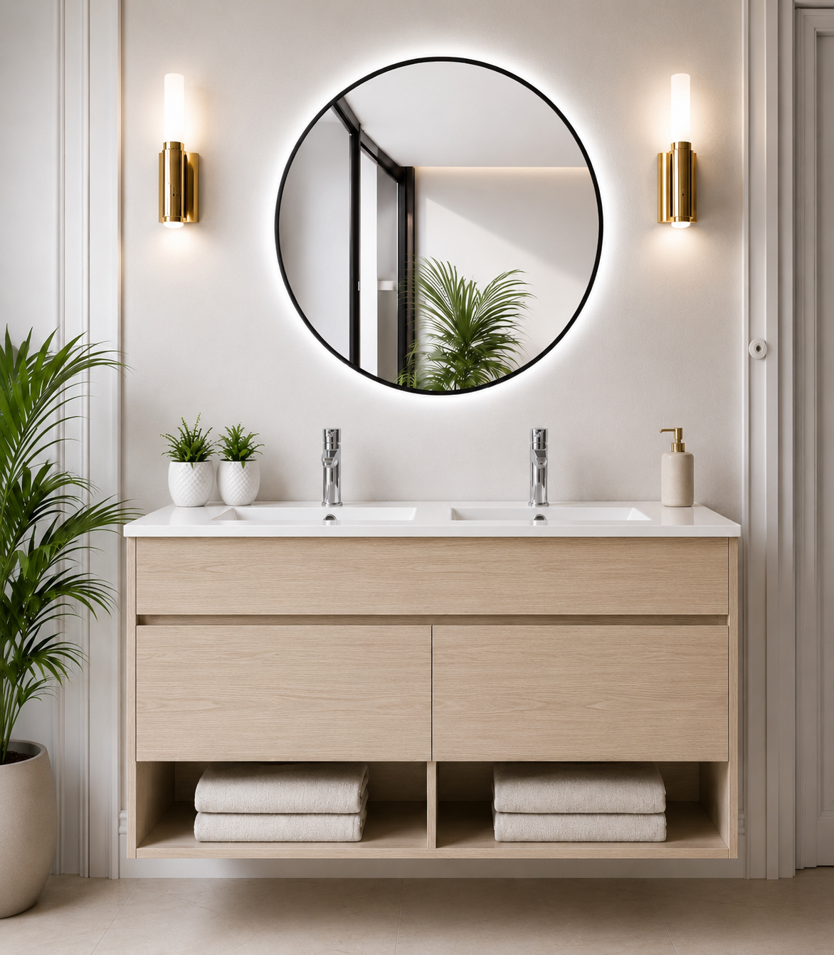 NEBARI Wall-Hung Bathroom Vanity with Doors and Slim Basin
