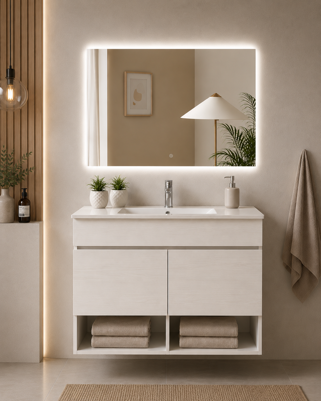 NEBARI Wall-Hung Bathroom Vanity with Doors and Slim Basin