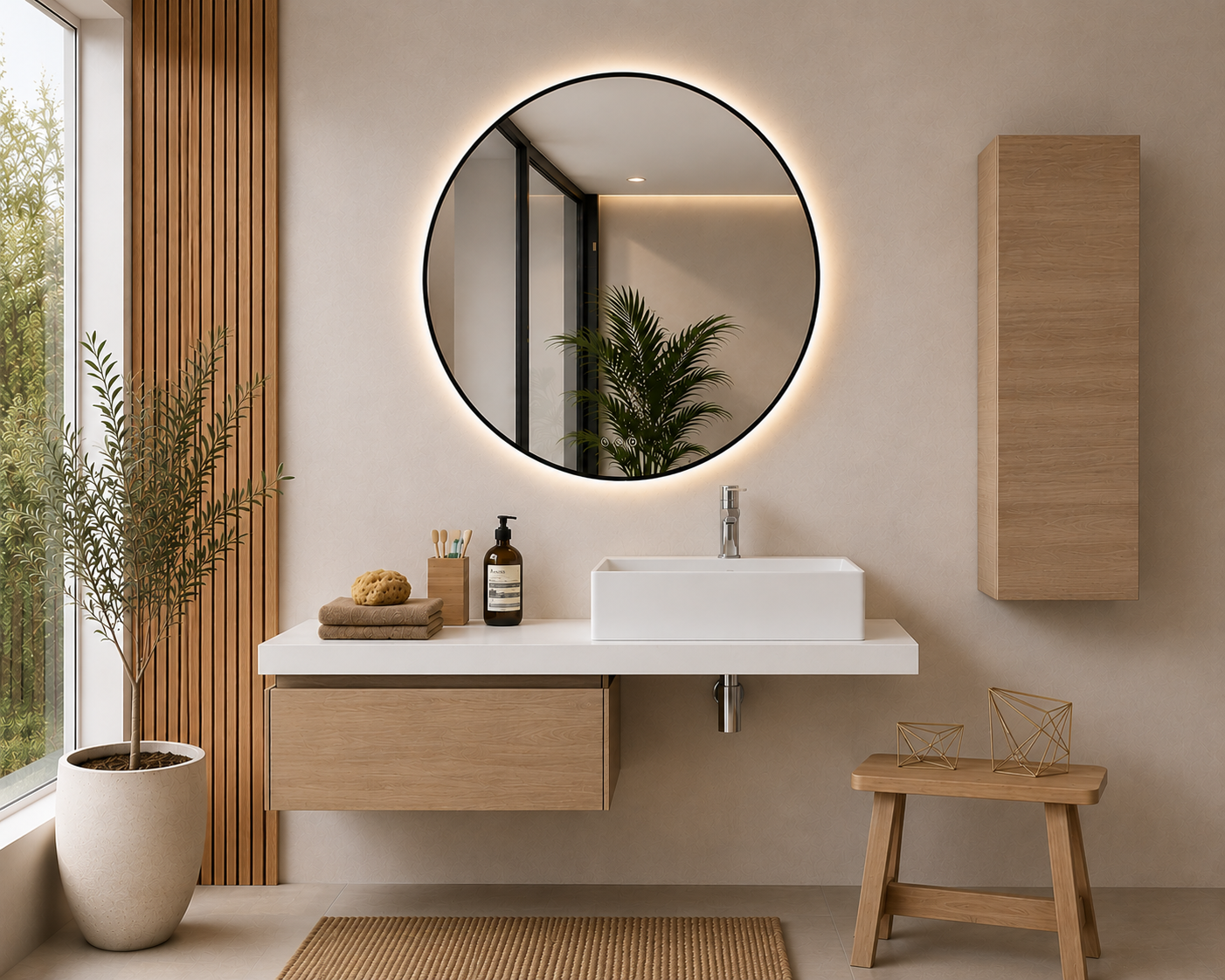 Bathroom cabinet with 60 cm steppe-colored module and 120 cm SICILIA countertop