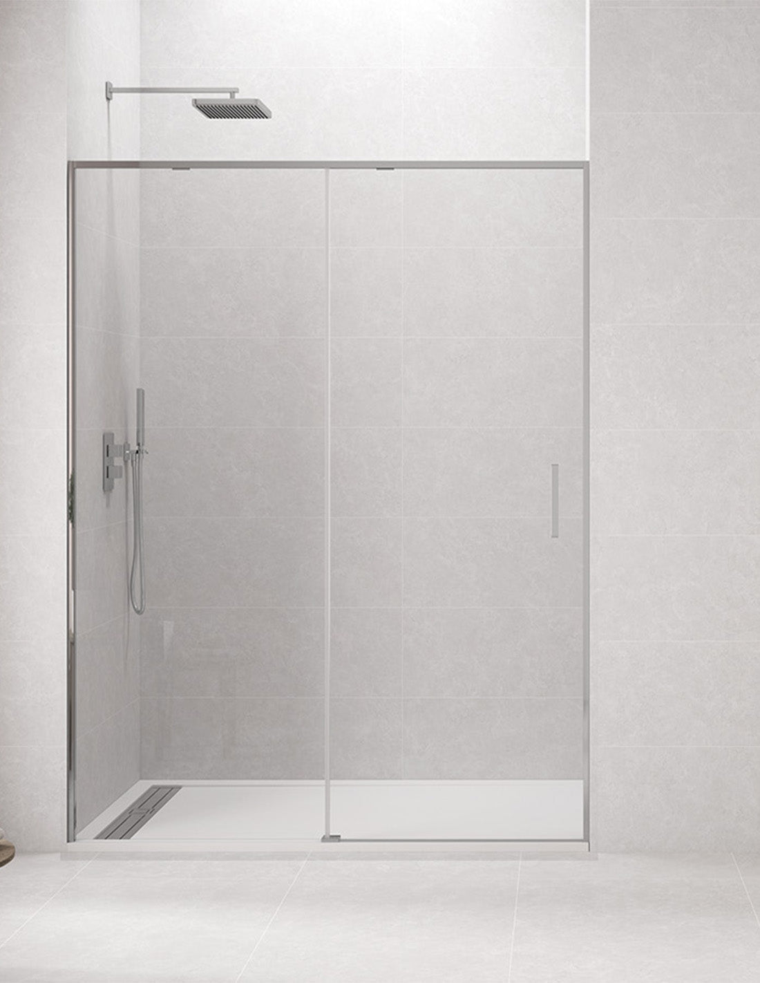 CETUS 1+1 Front Shower Screen with no bottom profile in Chrome or Black.