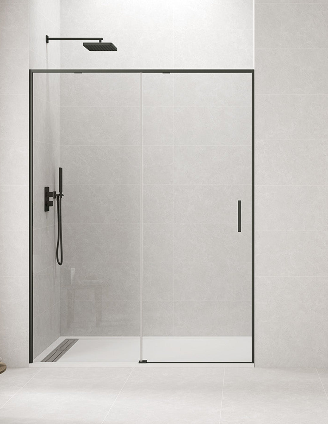 CETUS 1+1 Front Shower Screen with no bottom profile in Chrome or Black.