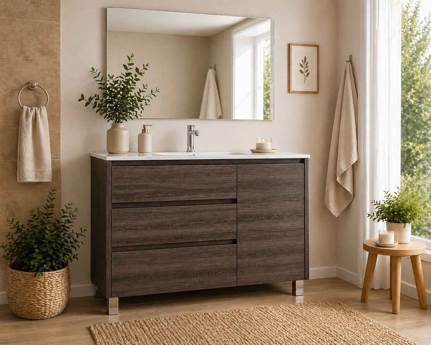 Bathroom cabinet with VOLUM with 3 drawers and door and basin