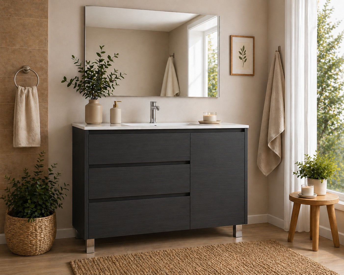 Bathroom cabinet with VOLUM with 3 drawers and door and basin