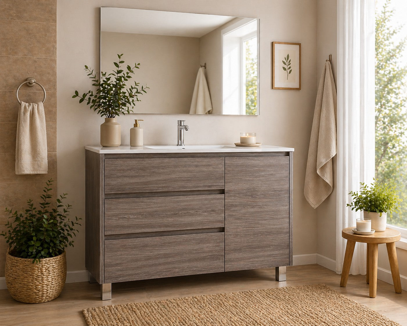 Bathroom cabinet with VOLUM with 3 drawers and door and basin