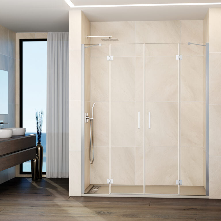 Mampara frontal abatible 2fijos+2puertas GLASS - Cromo