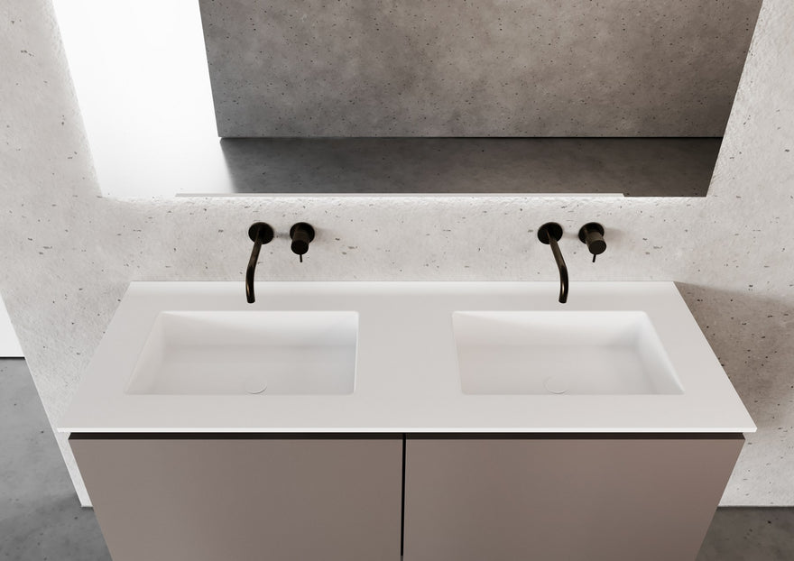 LEX Solid Surface worktop with 2 under-mounted basins, 12 mm edge