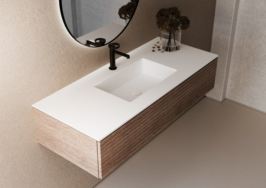 LEX Solid Surface worktop with 1 under-mounted basin, 12 mm edge
