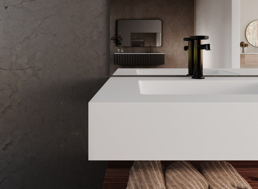 LEX Solid Surface worktop with 1 under-mounted basin and front fascia up to 12 cm