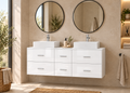 Mueble de baño MILOS 121 en Blanco brillo con dos lavabos LIBRA