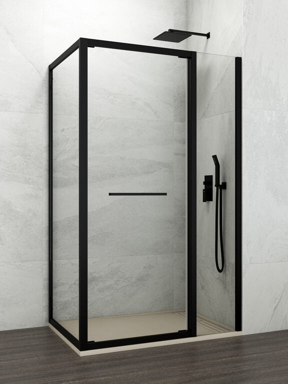 Corner shower screen hinged door + fixed panel + fixed side panel SPAZIO