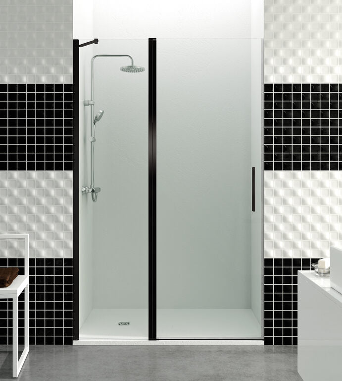 Mampara frontal fijo+puerta c/cierre imán OPEN - Negro