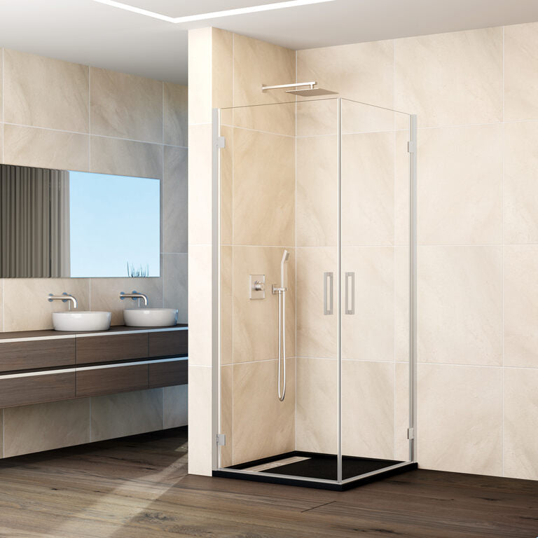 Angular bi-fold shower screen with 2 doors GLASS