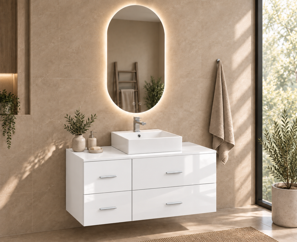 Mueble de baño PAROS en Blanco Brillo con lavabo Libra