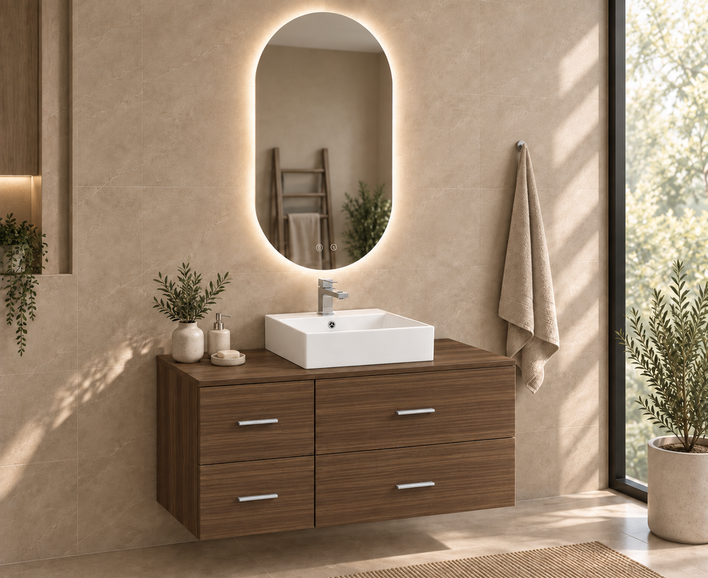 Mueble de baño PAROS en Tasmanian Moka con lavabo Libra