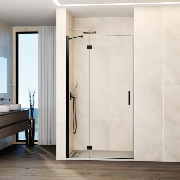 Mampara frontal abatible fijo+puerta c/cierre a imán GLASS - Titanio
