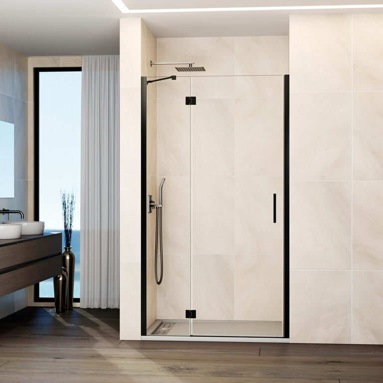 Mampara frontal abatible fijo+puerta c/cierre perfil GLASS - Titanio