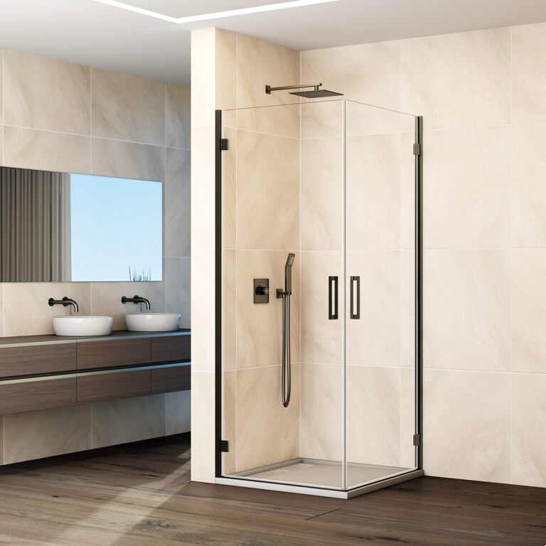Angular bi-fold shower screen with 2 doors GLASS
